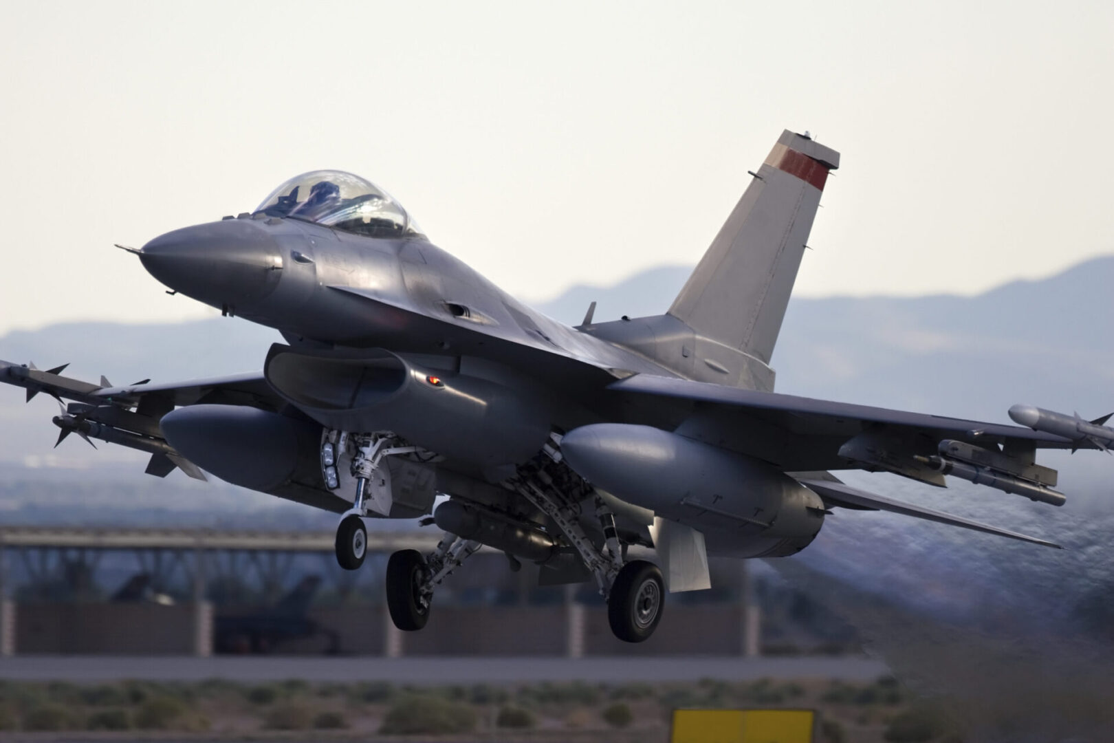 F-16 fighter jet landing.