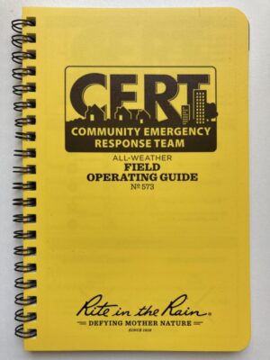 A yellow book with the words cert community emergency response team written on it.