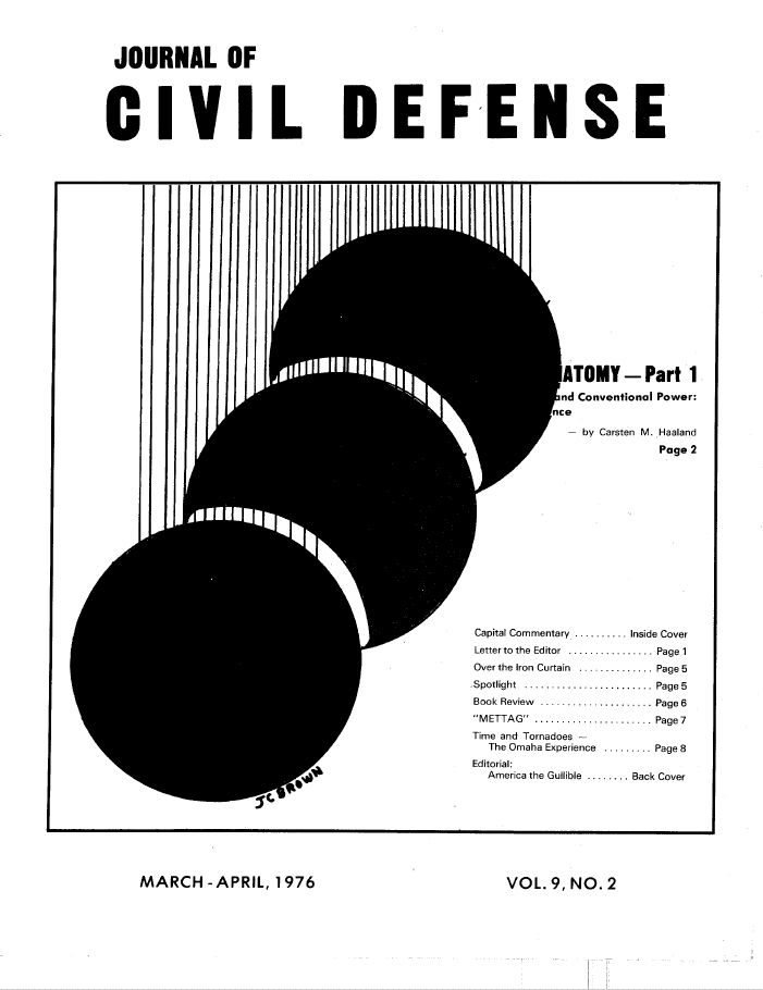 A black and white image of civil defense magazine cover.