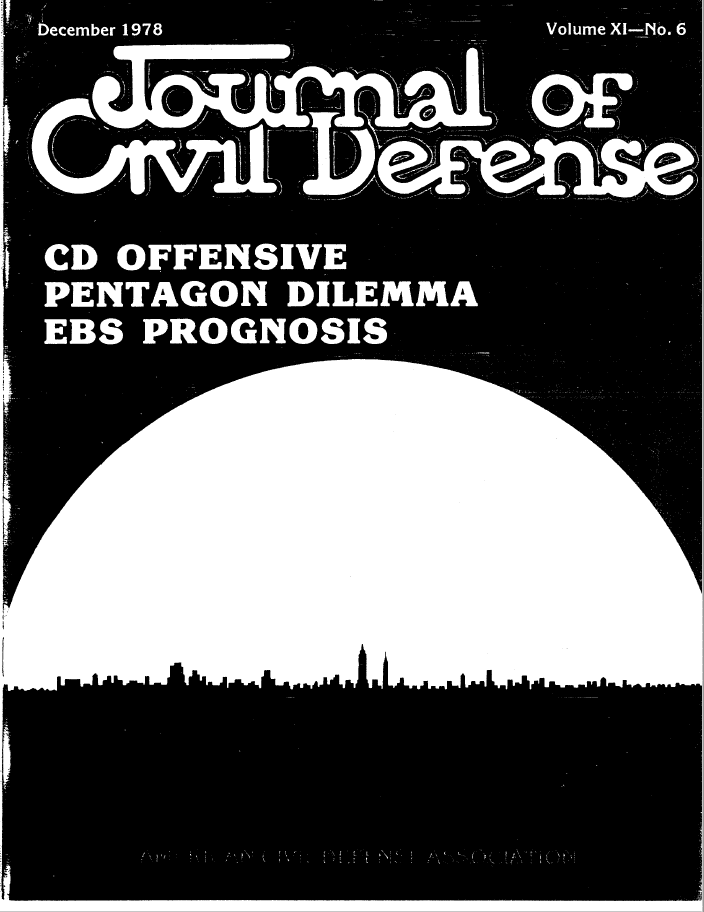 A black and white image of the cover of the journal of civil defense.