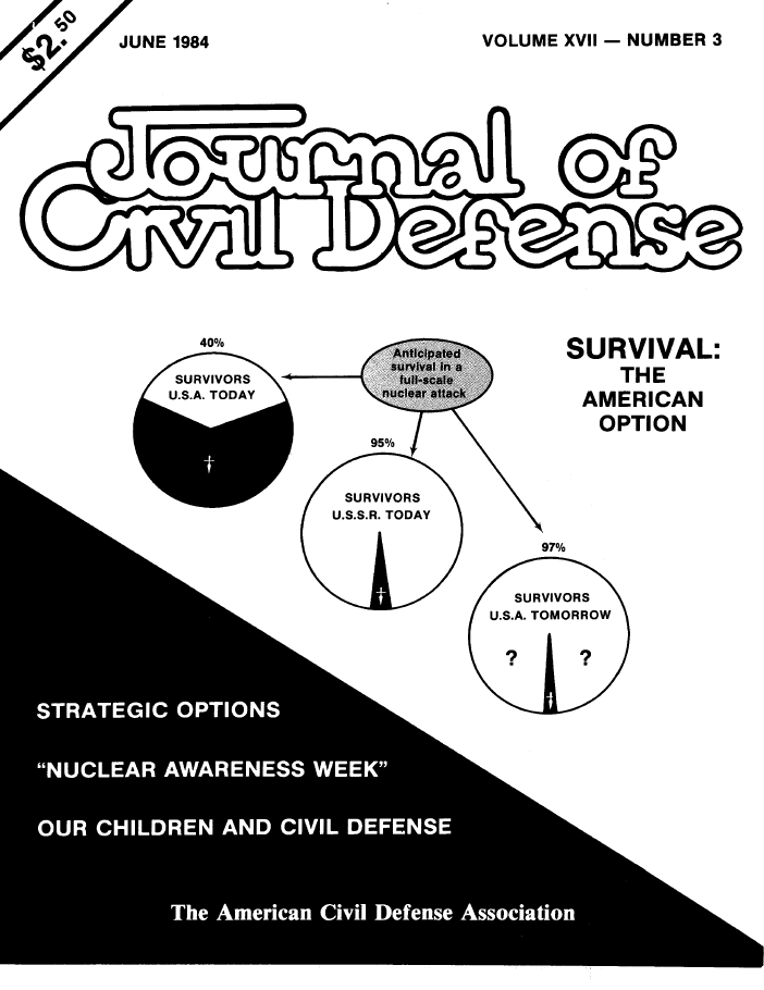 A black and white cover of the journal of civil defense.