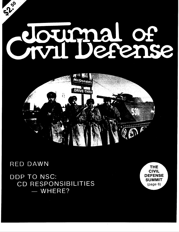 A black and white photo of civil defense magazine