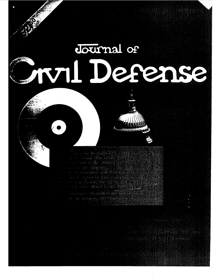 A black and white image of the cover of journal of civil defense.