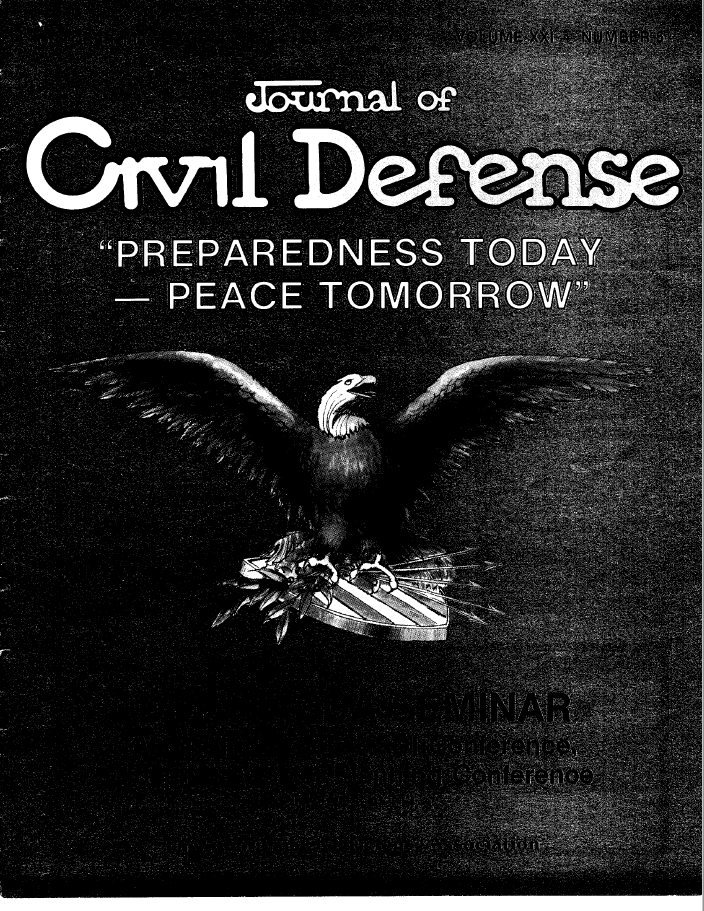 A black and white image of an eagle with the words " journal of civil defense " written on it.
