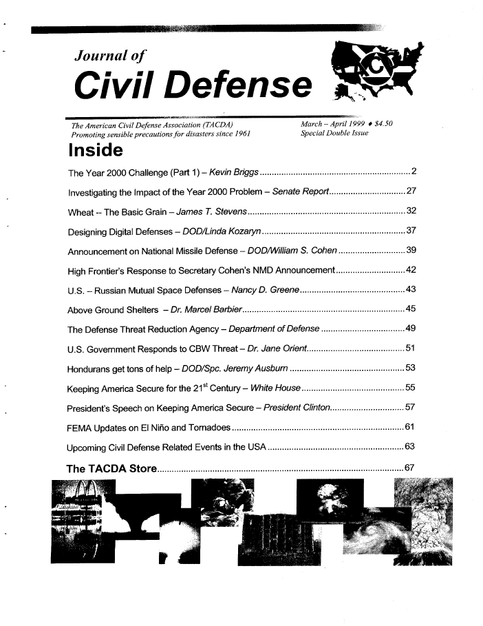 A table of contents for the civil defense magazine.
