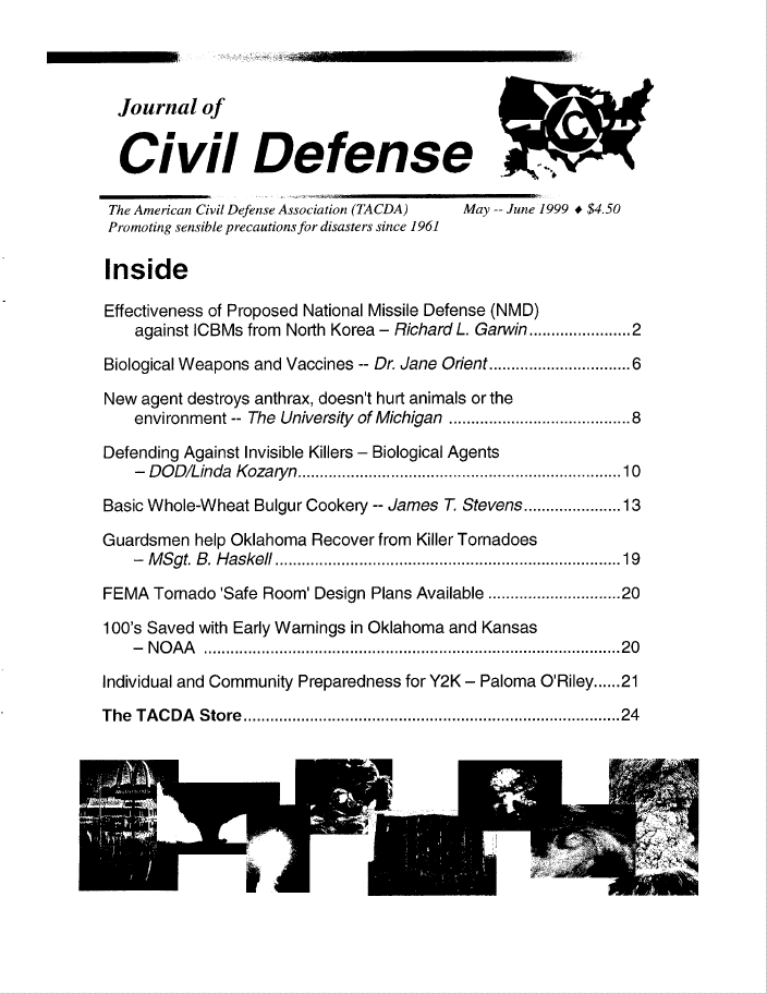 A table of contents for the civil defense magazine.