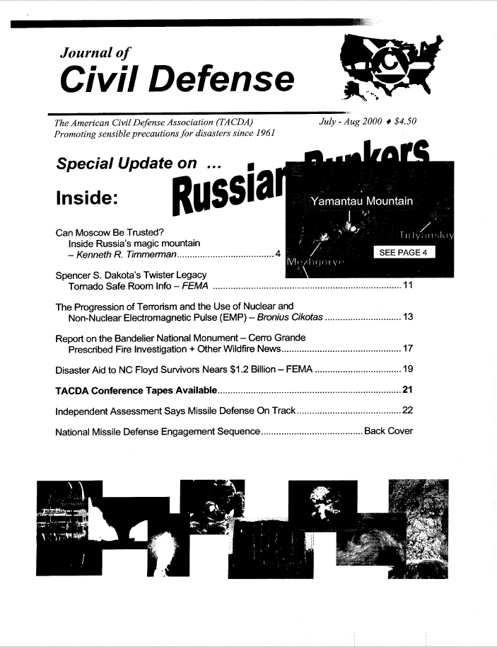 A table of contents for the civil defense magazine.