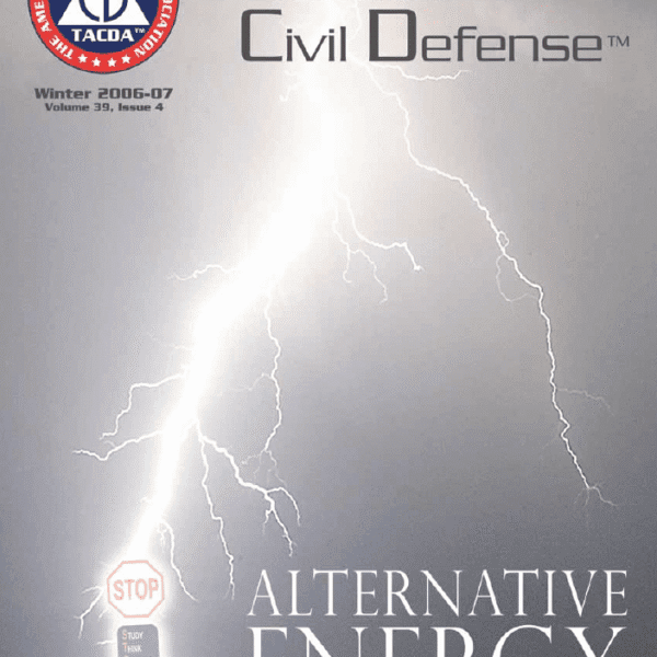 A magazine cover with lightning and the words " civil defense "