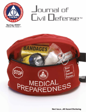 A red bag with medical supplies inside of it.