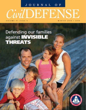 A family of four posing for the cover of civil defense magazine.
