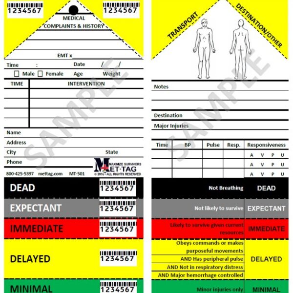 MT-501 SALT Method METTAG Triage Tag