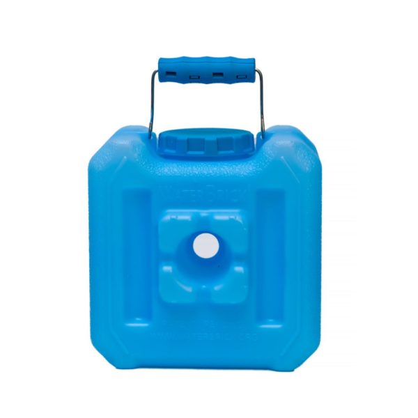 A blue plastic container with handle and lid.