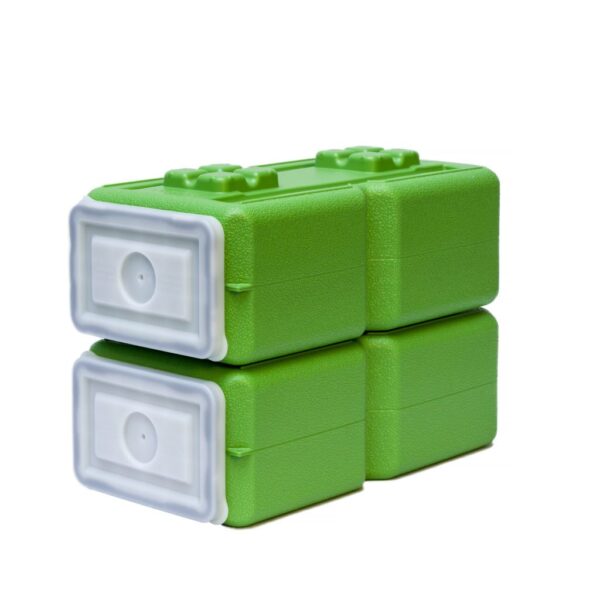 Two green containers stacked on top of each other.