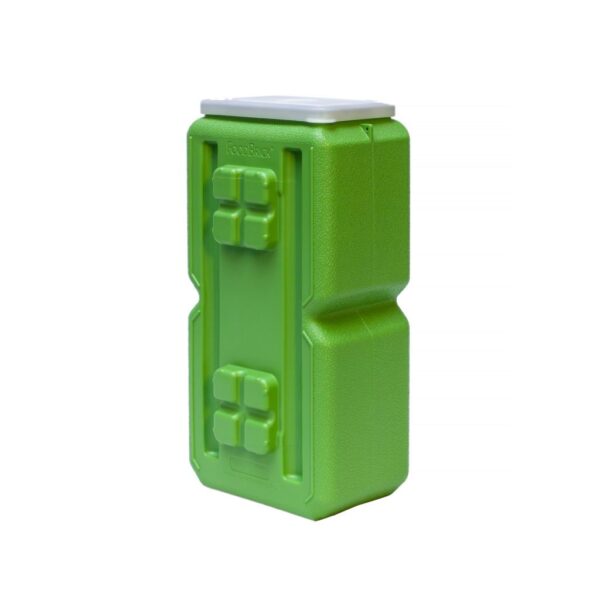 A green container with four square windows on the side.