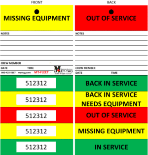 A red, yellow and green missing equipment sign.