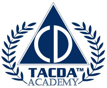 A blue and white logo of tacda academy