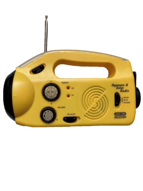 A yellow radio is on the black background