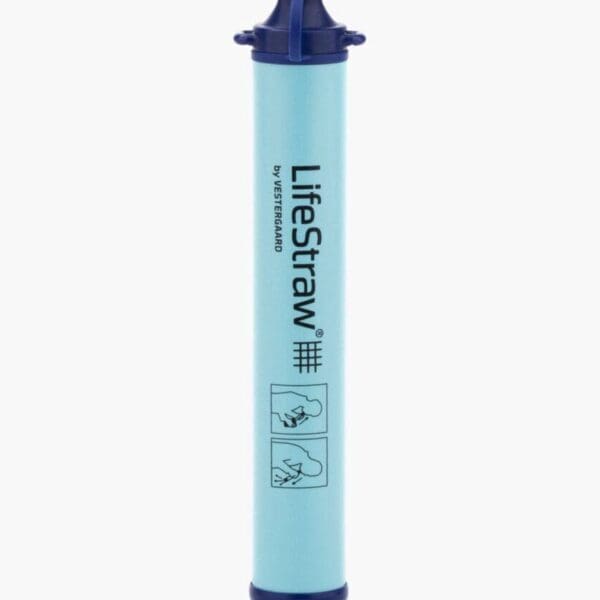 A blue tube of lifestraw water is shown.