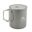 A silver mug with a handle and lid.