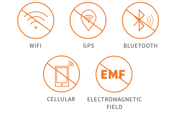 A series of icons that include symbols for bluetooth, gps and emf.