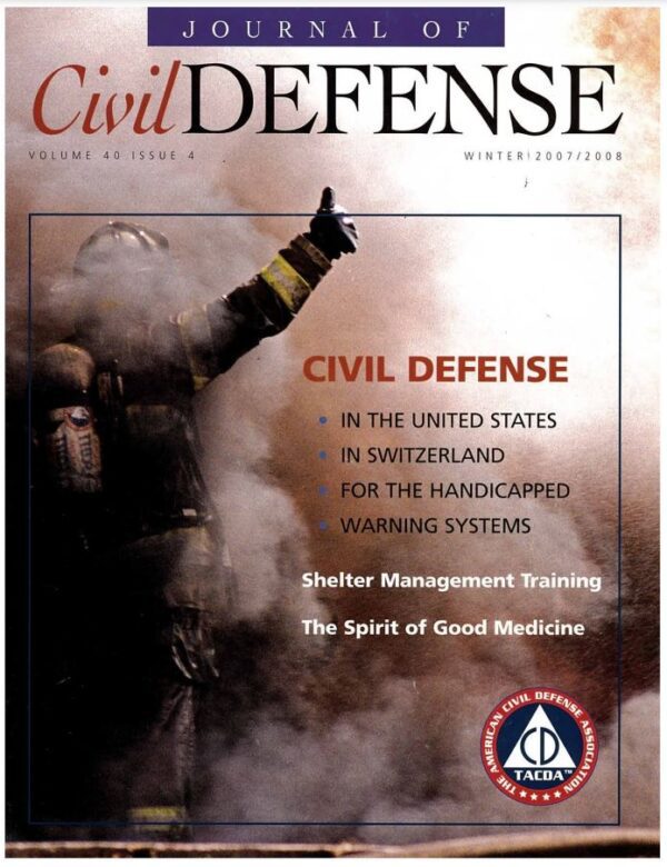 A civil defense magazine cover with a fire fighter