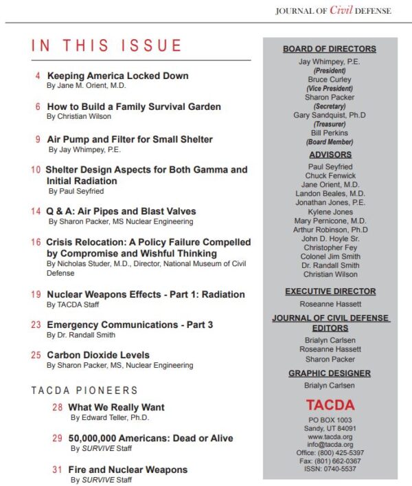 A table of contents for the tacda magazine.