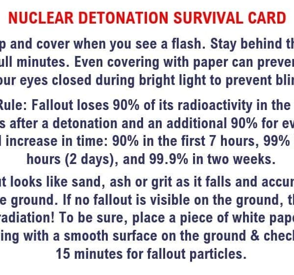 A card with instructions for nuclear detonation survival.