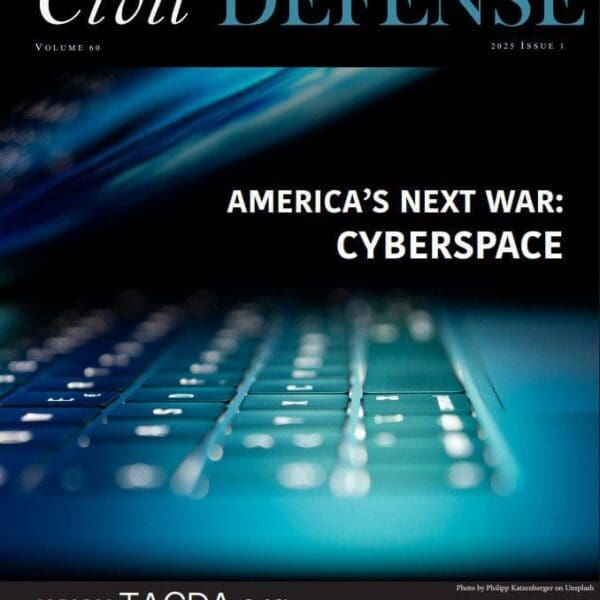 A magazine cover with the words " civil defense " written on it.