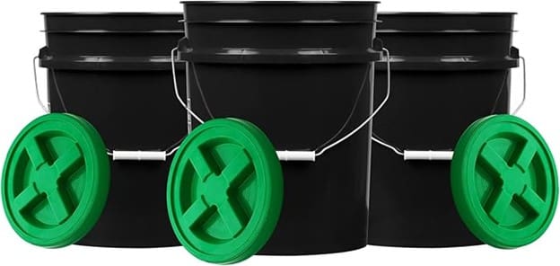 5 Gallon Bucket Food Grade Black Pack of 3