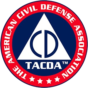 A red white and blue logo for the american civil defense association. A red white and blue logo for the american civil defense association.